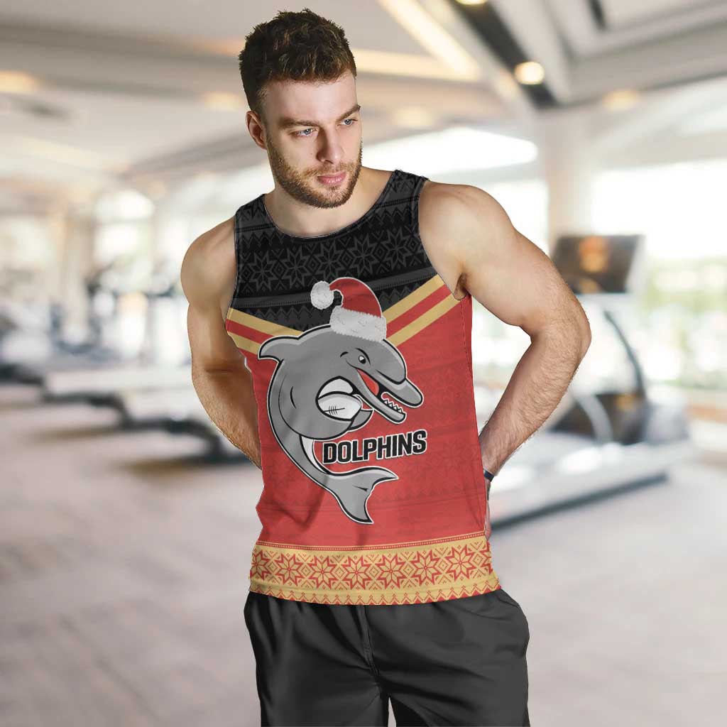 NRL Dolphins Mascot Christmas Personalised Men Tank Top Black Style - Vibe Hoodie Shop