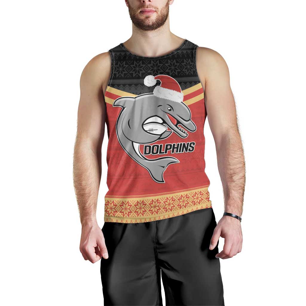 NRL Dolphins Mascot Christmas Personalised Men Tank Top Black Style - Vibe Hoodie Shop