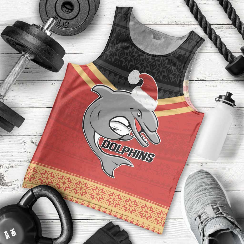 NRL Dolphins Mascot Christmas Personalised Men Tank Top Black Style - Vibe Hoodie Shop
