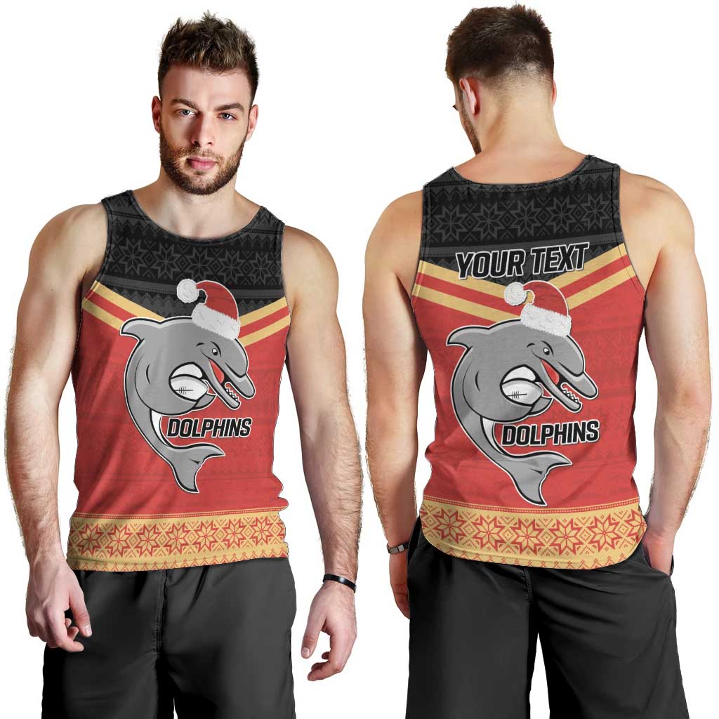 NRL Dolphins Mascot Christmas Personalised Men Tank Top Black Style - Vibe Hoodie Shop