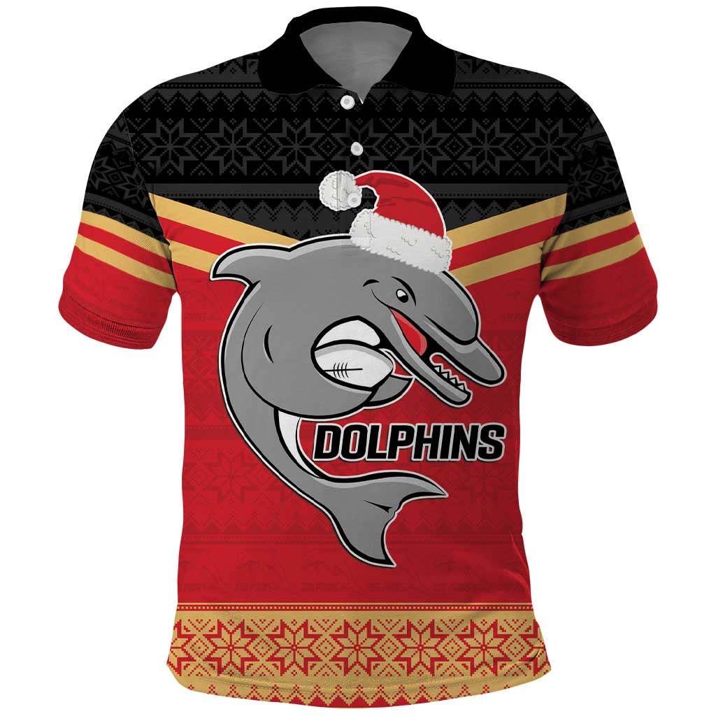 NRL Dolphins Mascot Christmas Personalised Polo Shirt Black Style LT9 - Vibe Hoodie Shop