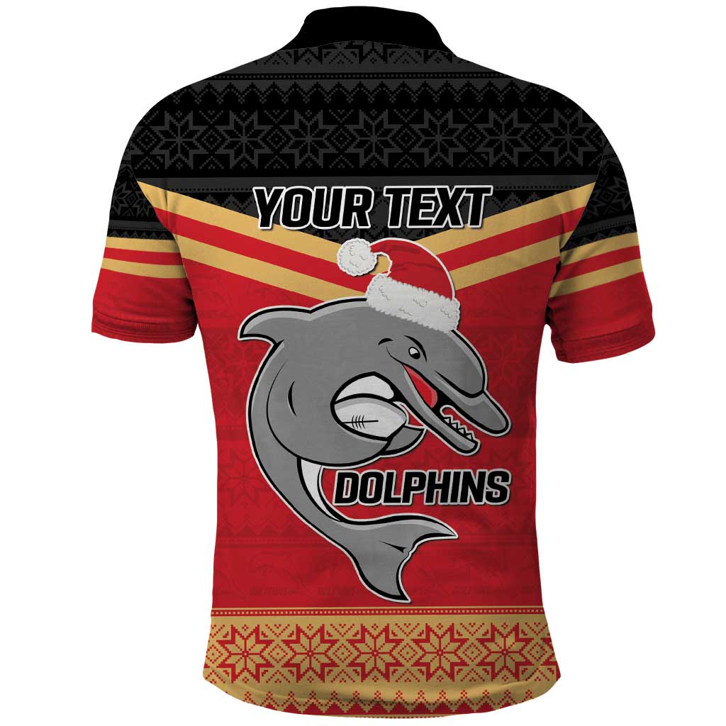 NRL Dolphins Mascot Christmas Personalised Polo Shirt Black Style LT9 - Vibe Hoodie Shop