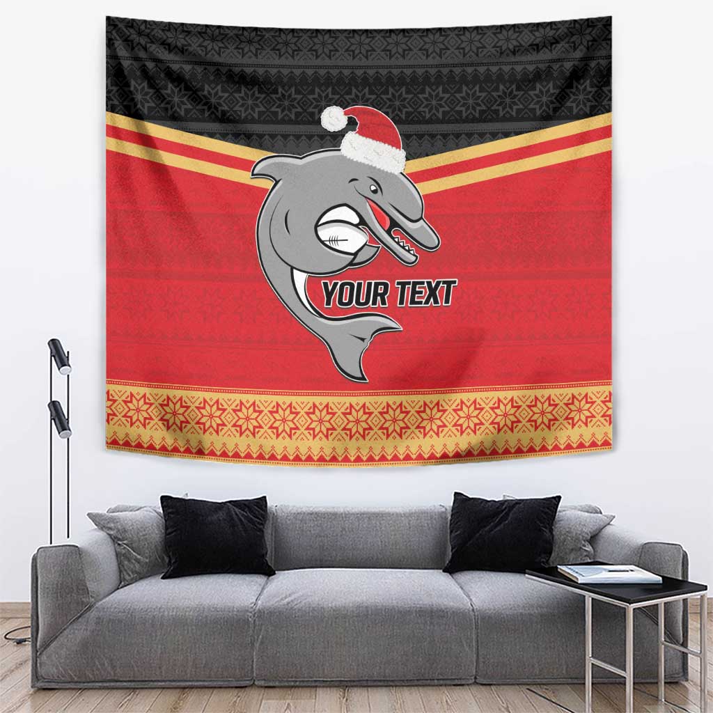 NRL Dolphins Mascot Christmas Personalised Tapestry Black Style - Vibe Hoodie Shop