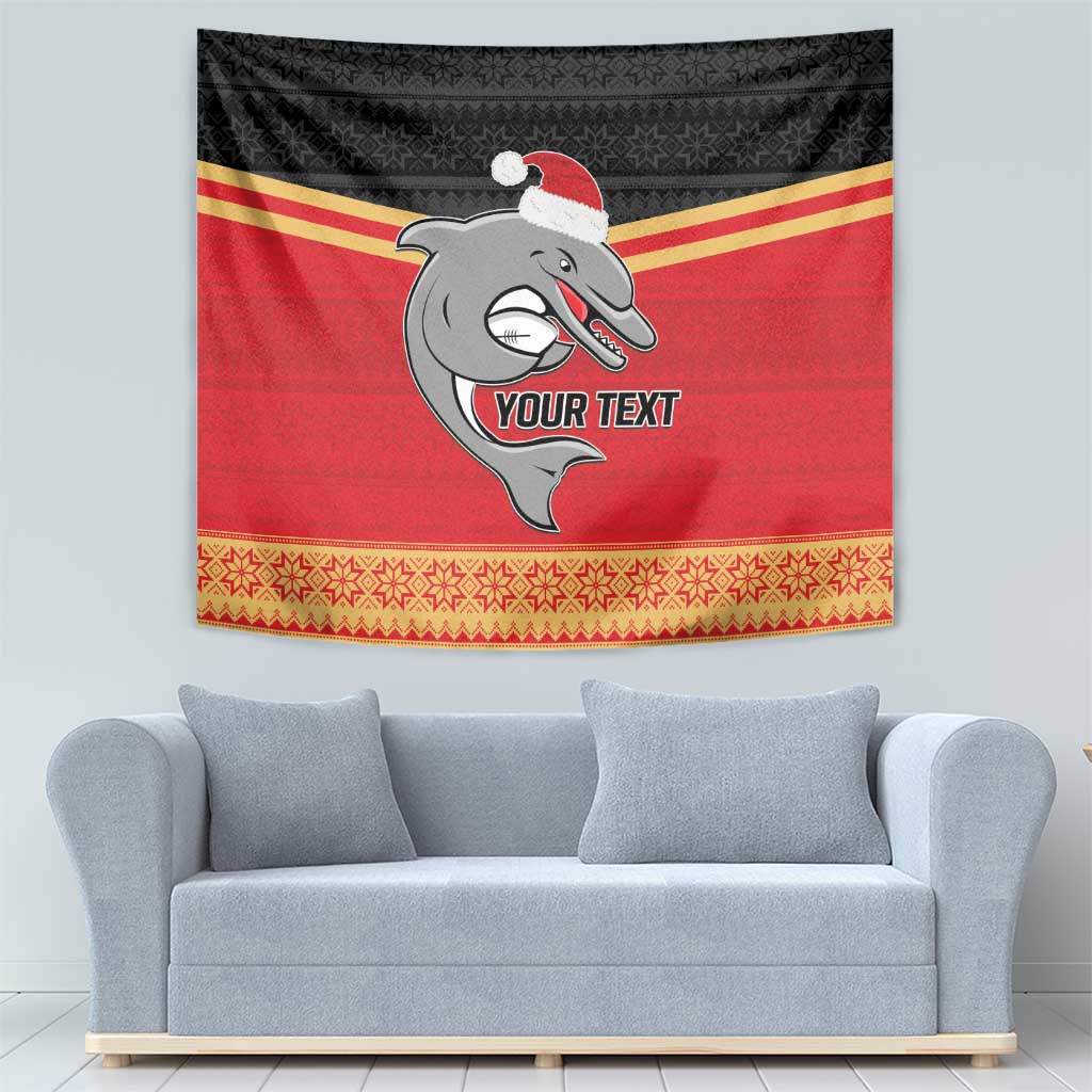 NRL Dolphins Mascot Christmas Personalised Tapestry Black Style - Vibe Hoodie Shop