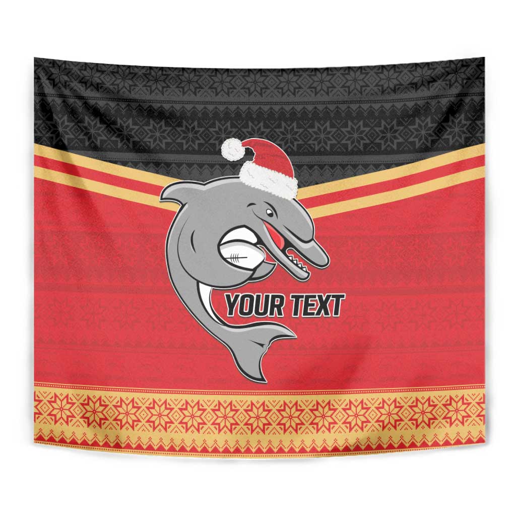 NRL Dolphins Mascot Christmas Personalised Tapestry Black Style - Vibe Hoodie Shop