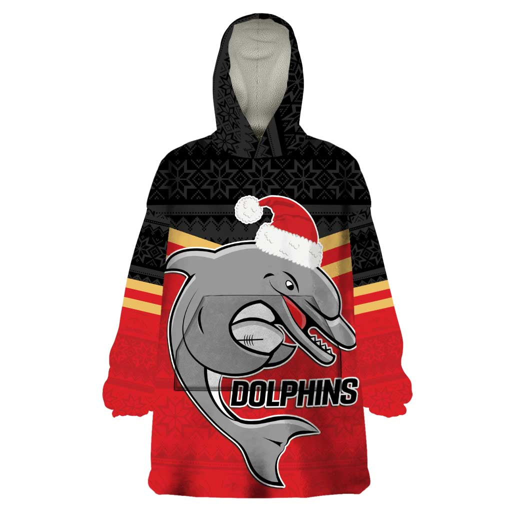 NRL Dolphins Mascot Christmas Personalised Wearable Blanket Hoodie Black Style - Vibe Hoodie Shop