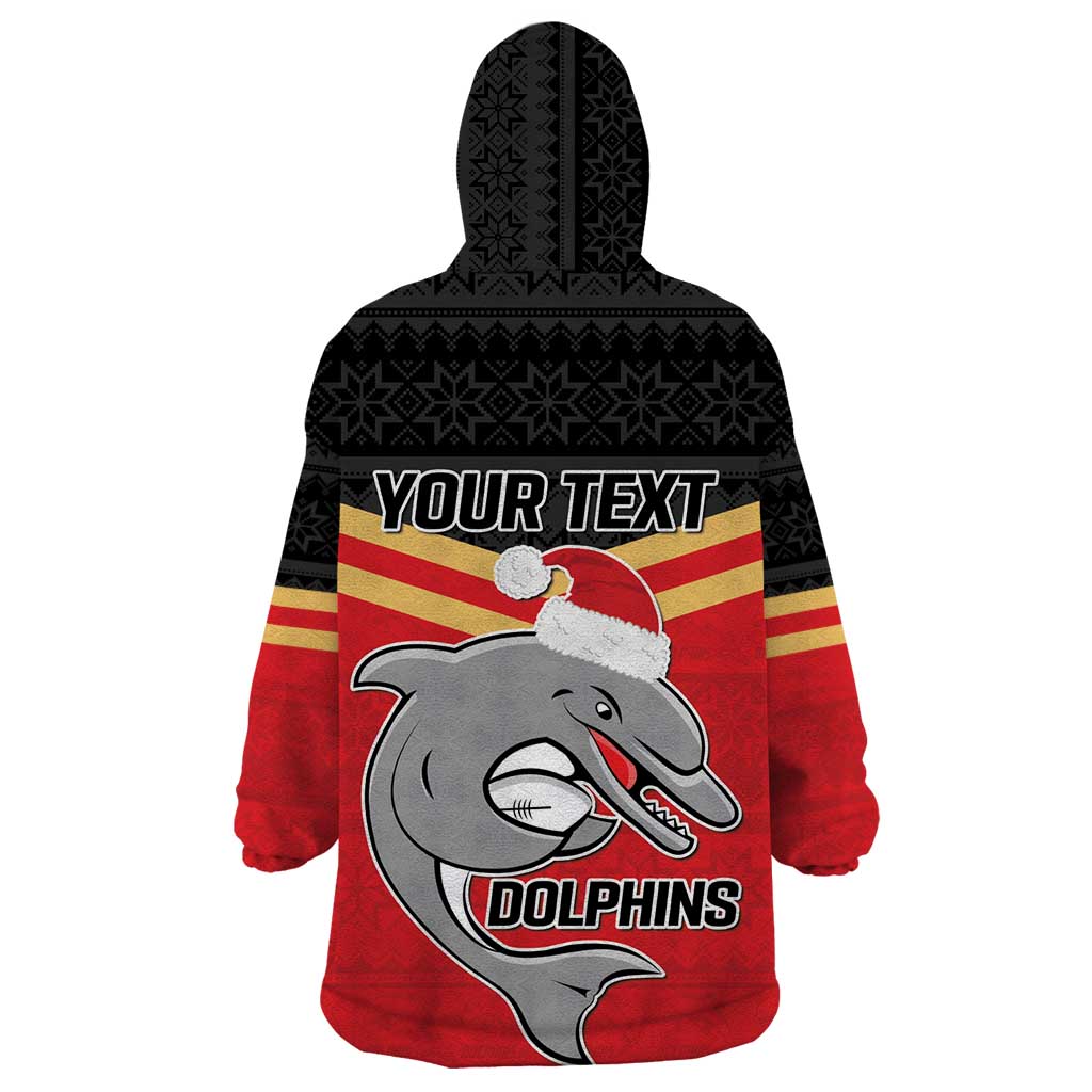 NRL Dolphins Mascot Christmas Personalised Wearable Blanket Hoodie Black Style - Vibe Hoodie Shop