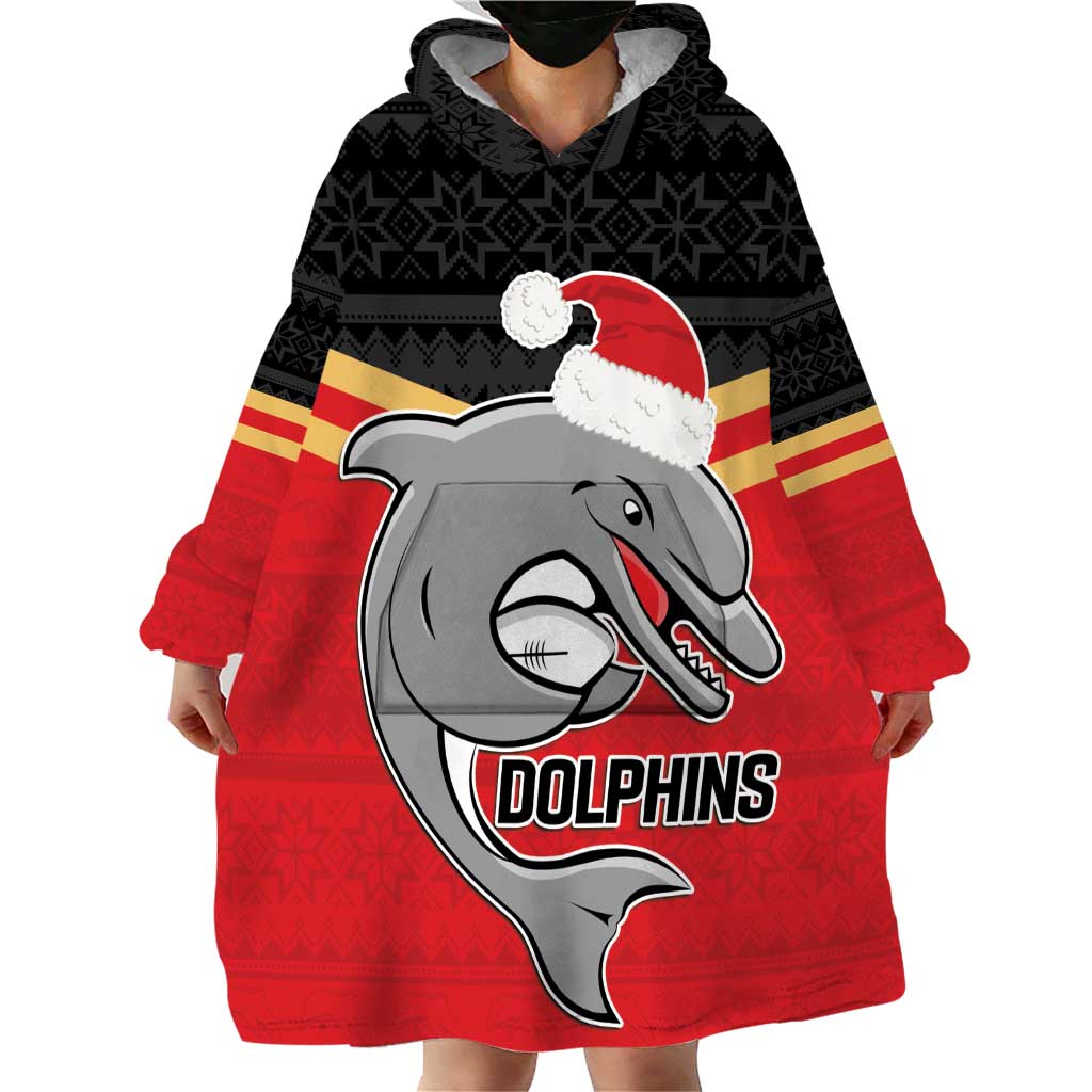 NRL Dolphins Mascot Christmas Personalised Wearable Blanket Hoodie Black Style - Vibe Hoodie Shop