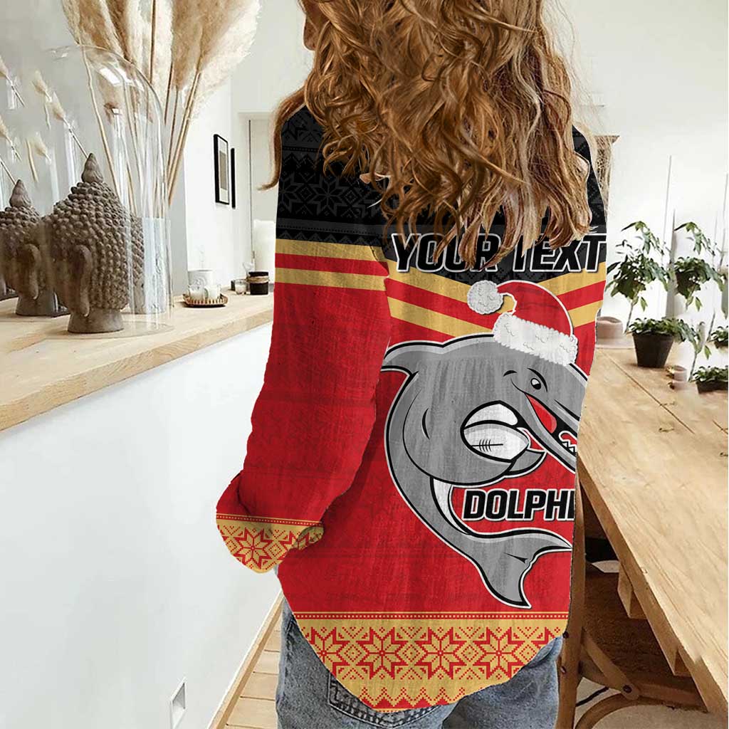NRL Dolphins Mascot Christmas Personalised Women Casual Shirt Black Style - Vibe Hoodie Shop