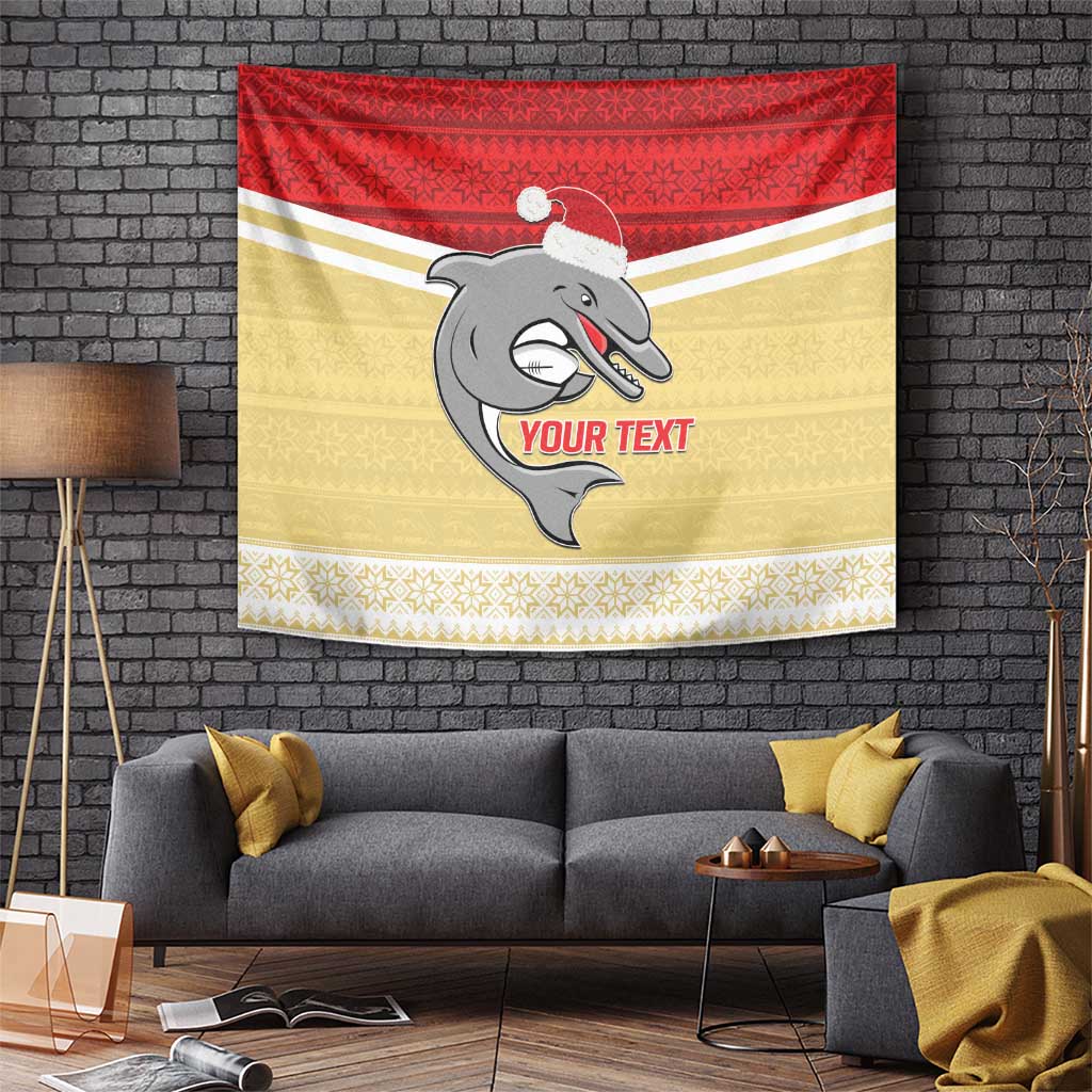 NRL Dolphins Mascot Christmas Personalised Tapestry God Style - Vibe Hoodie Shop