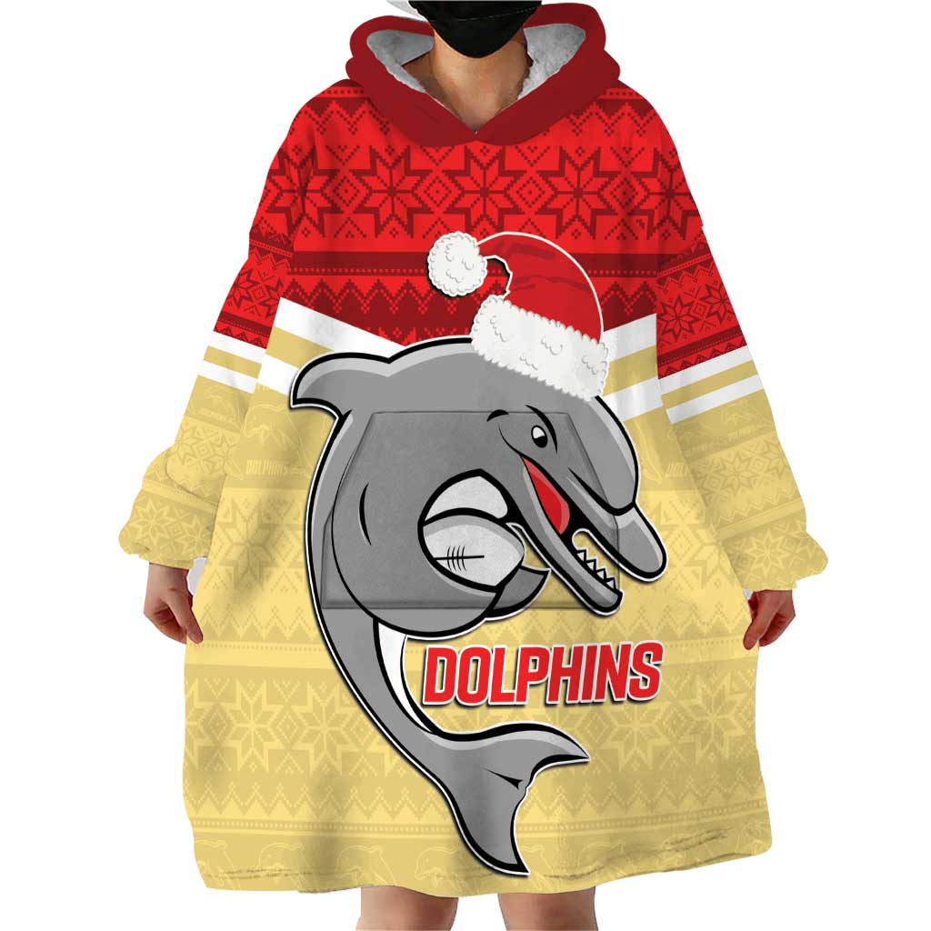 NRL Dolphins Mascot Christmas Personalised Wearable Blanket Hoodie God Style - Vibe Hoodie Shop