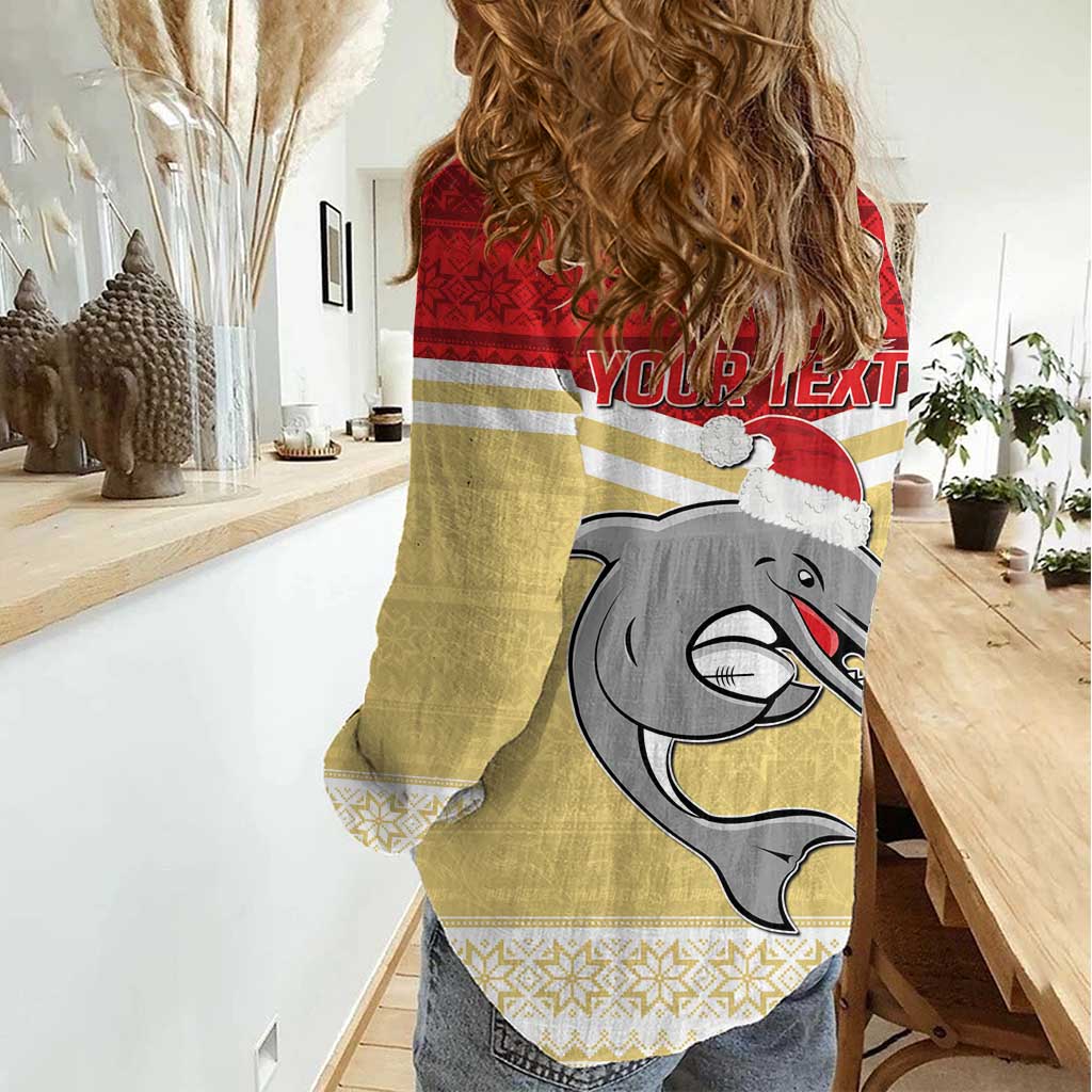 NRL Dolphins Mascot Christmas Personalised Women Casual Shirt God Style - Vibe Hoodie Shop