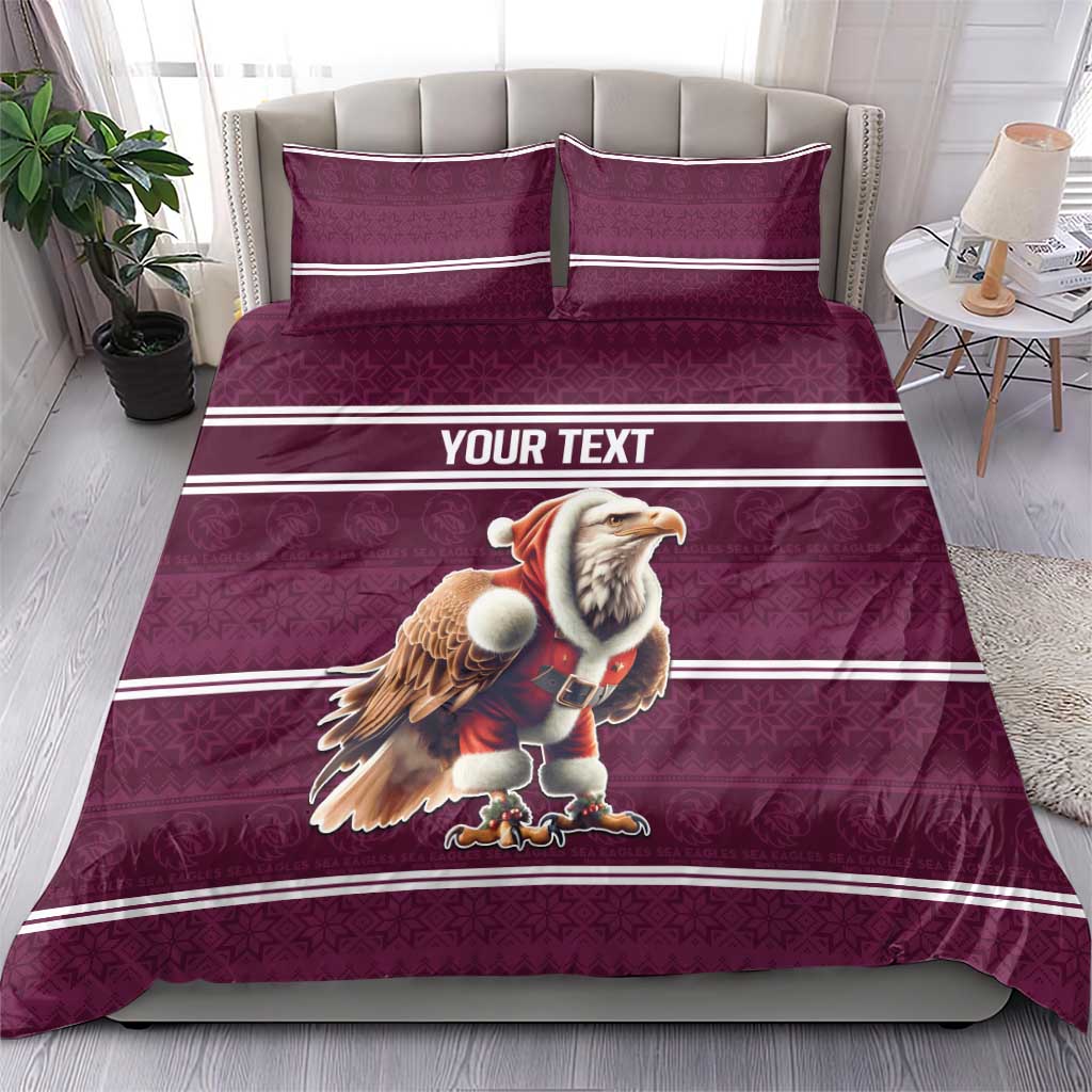 NRL Manly Warringah Christmas Personalised Bedding Set with Sea Eagles Mascot - Vibe Hoodie Shop