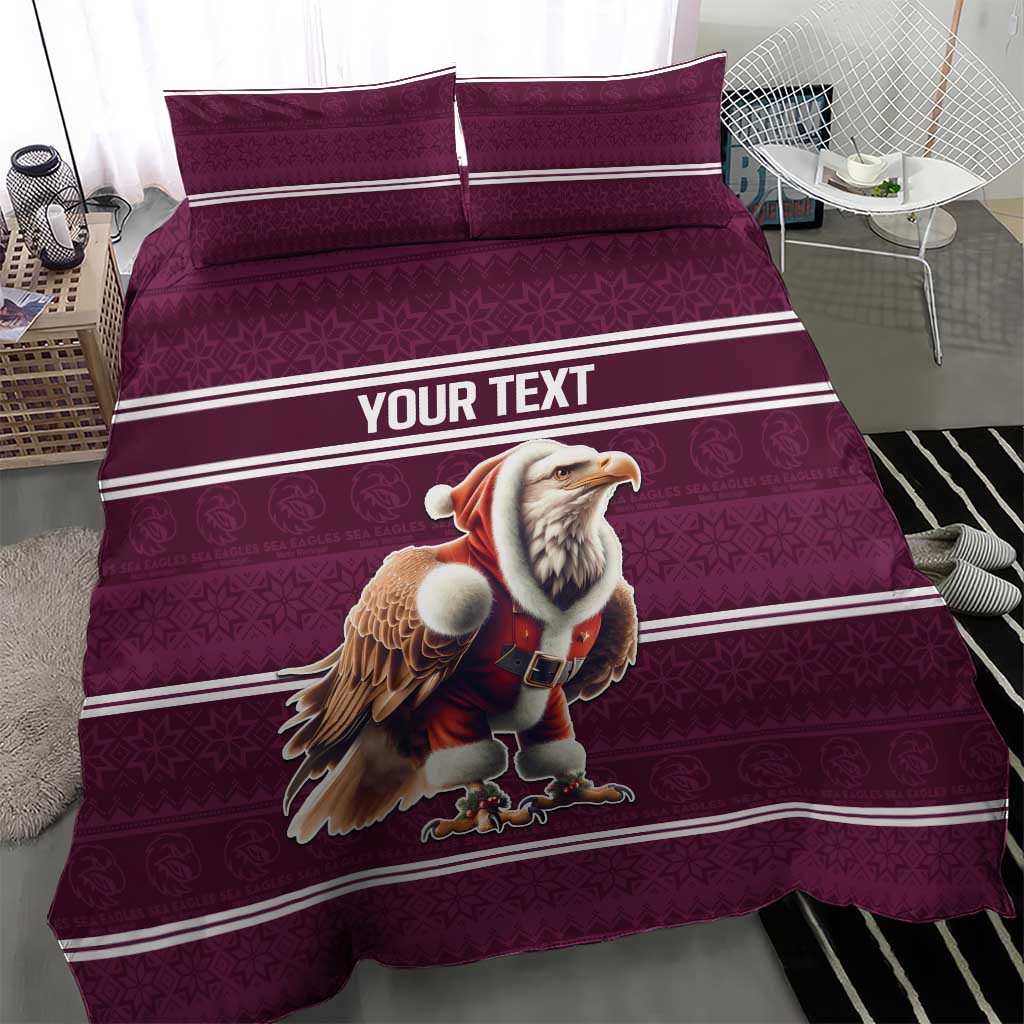 NRL Manly Warringah Christmas Personalised Bedding Set with Sea Eagles Mascot - Vibe Hoodie Shop