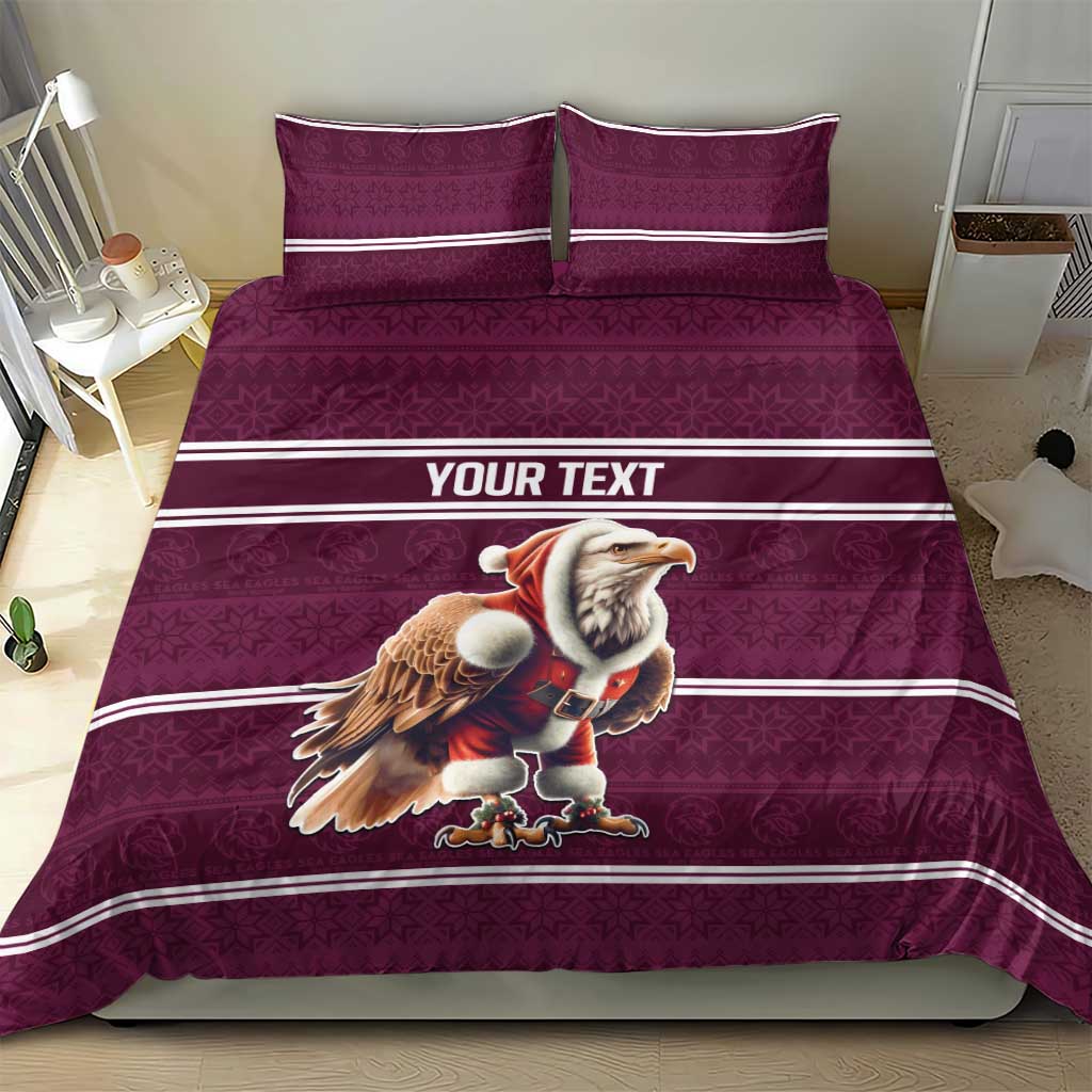 NRL Manly Warringah Christmas Personalised Bedding Set with Sea Eagles Mascot - Vibe Hoodie Shop