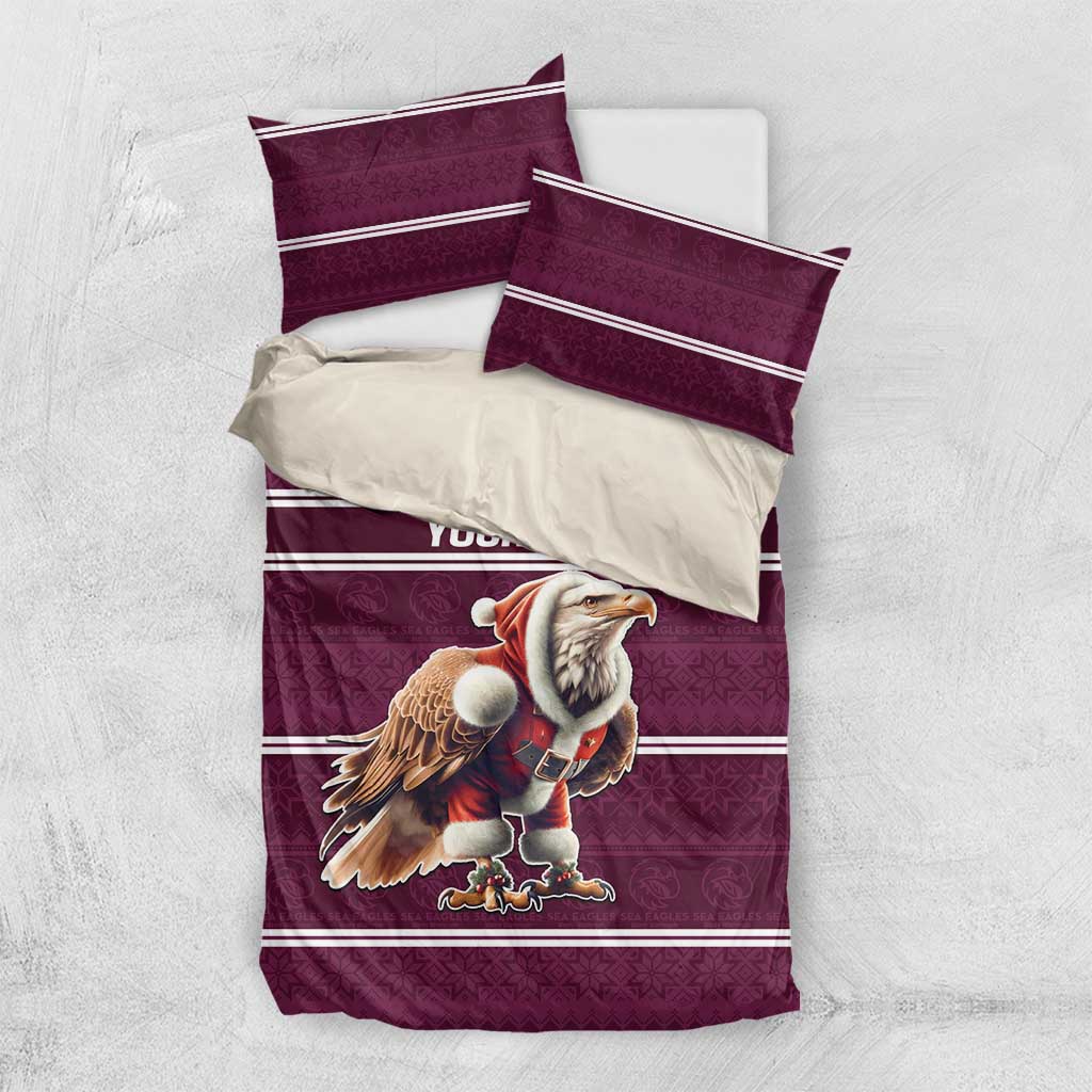 NRL Manly Warringah Christmas Personalised Bedding Set with Sea Eagles Mascot - Vibe Hoodie Shop