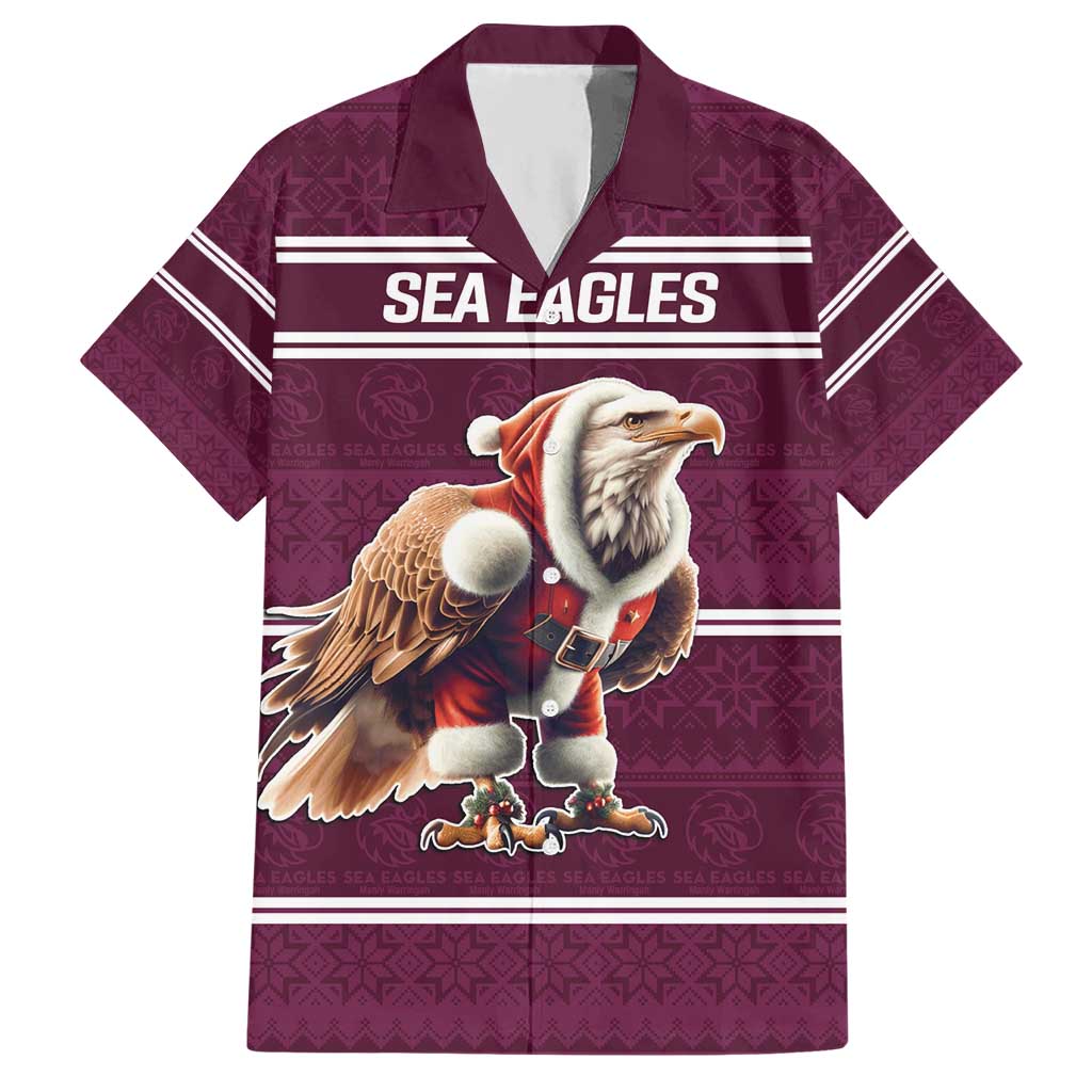 NRL Manly Warringah Christmas Personalised Hawaiian Shirt with Sea Eagles Mascot - Vibe Hoodie Shop