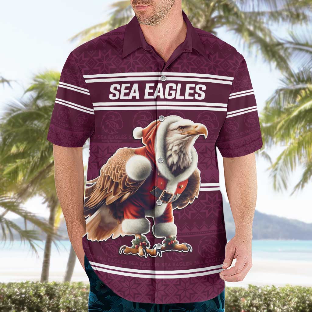 NRL Manly Warringah Christmas Personalised Hawaiian Shirt with Sea Eagles Mascot - Vibe Hoodie Shop