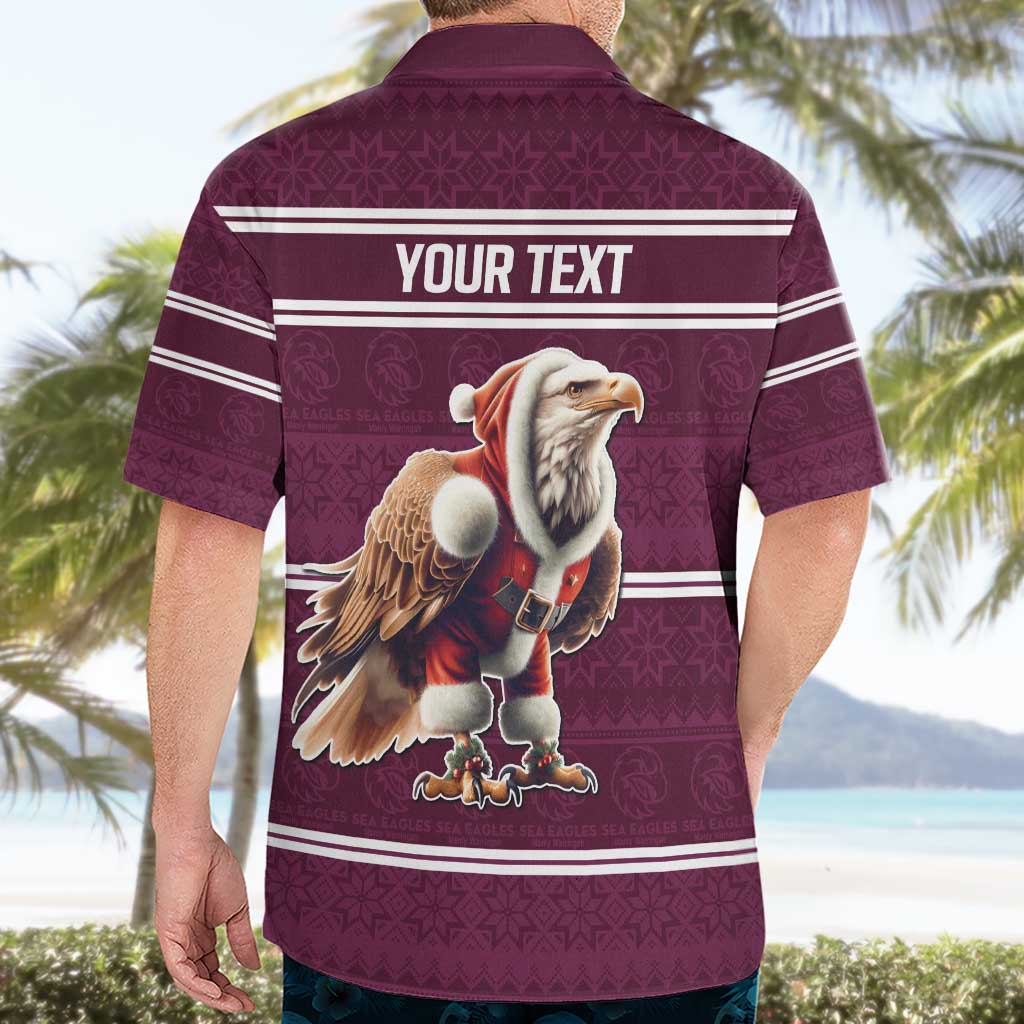 NRL Manly Warringah Christmas Personalised Hawaiian Shirt with Sea Eagles Mascot - Vibe Hoodie Shop