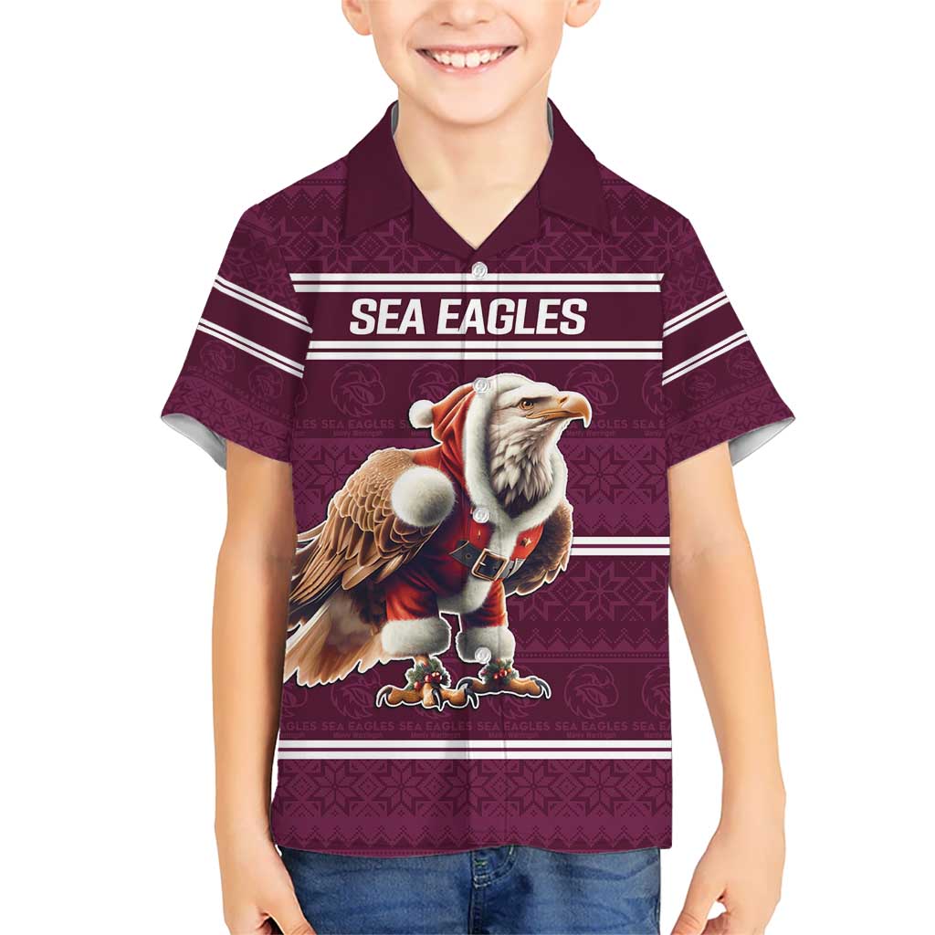 NRL Manly Warringah Christmas Personalised Hawaiian Shirt with Sea Eagles Mascot - Vibe Hoodie Shop