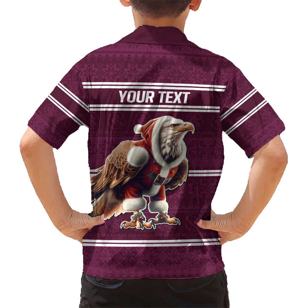 NRL Manly Warringah Christmas Personalised Hawaiian Shirt with Sea Eagles Mascot - Vibe Hoodie Shop