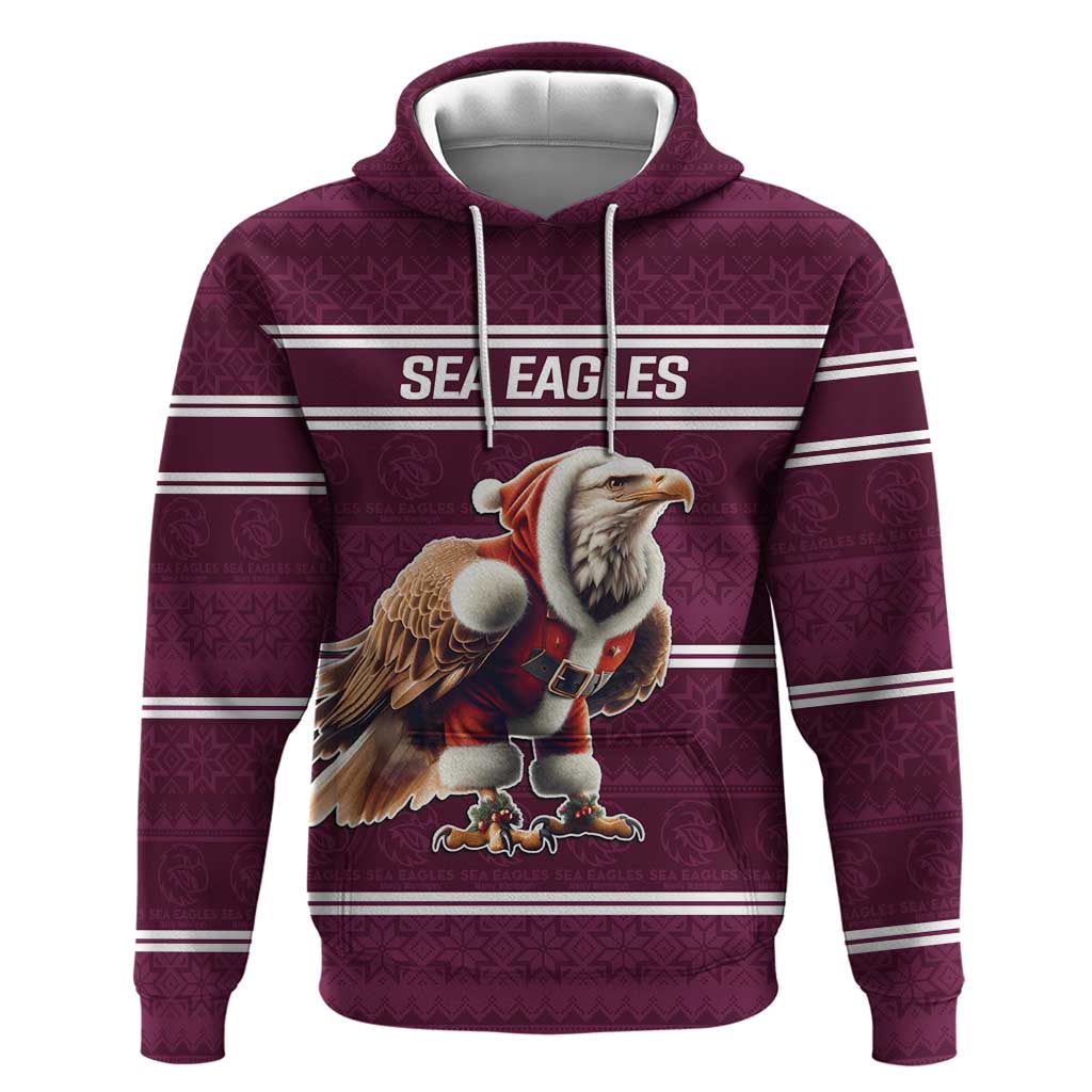 NRL Manly Warringah Christmas Personalised Hoodie with Sea Eagles Mascot LT9 - Vibe Hoodie Shop