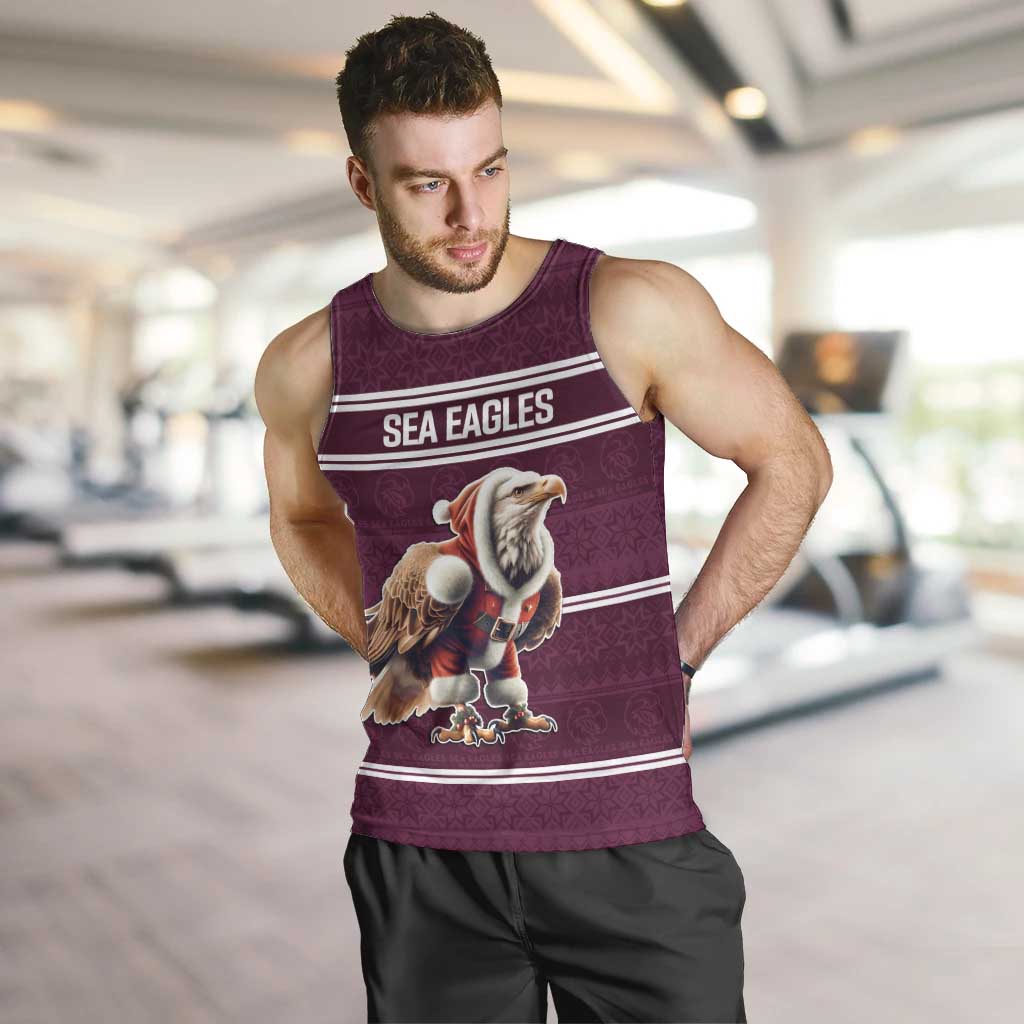 NRL Manly Warringah Christmas Personalised Men Tank Top with Sea Eagles Mascot - Vibe Hoodie Shop