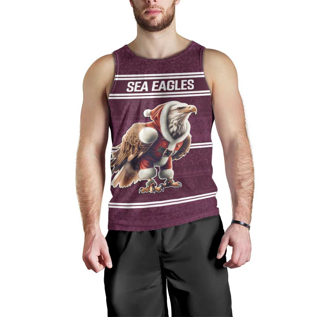 NRL Manly Warringah Christmas Personalised Men Tank Top with Sea Eagles Mascot - Vibe Hoodie Shop