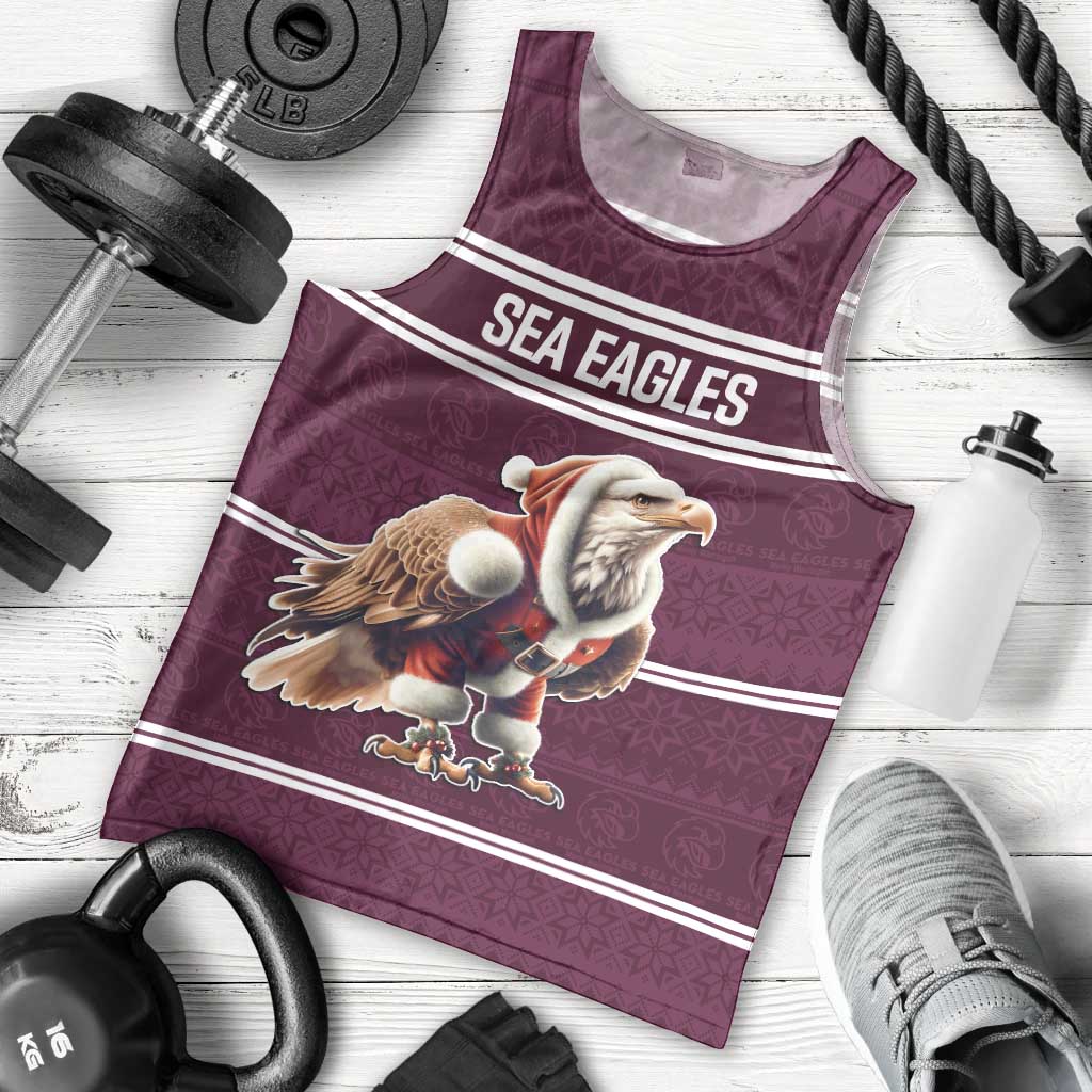 NRL Manly Warringah Christmas Personalised Men Tank Top with Sea Eagles Mascot - Vibe Hoodie Shop