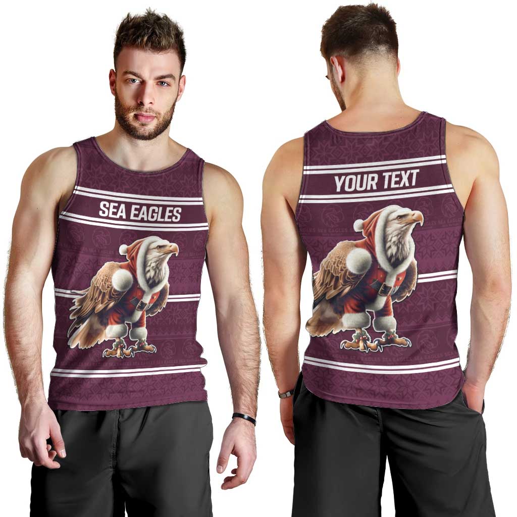 NRL Manly Warringah Christmas Personalised Men Tank Top with Sea Eagles Mascot - Vibe Hoodie Shop