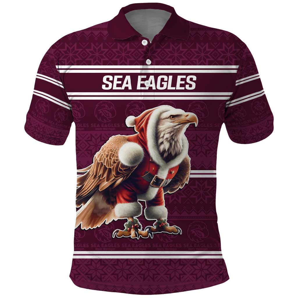 NRL Manly Warringah Christmas Personalised Polo Shirt with Sea Eagles Mascot LT9 - Vibe Hoodie Shop