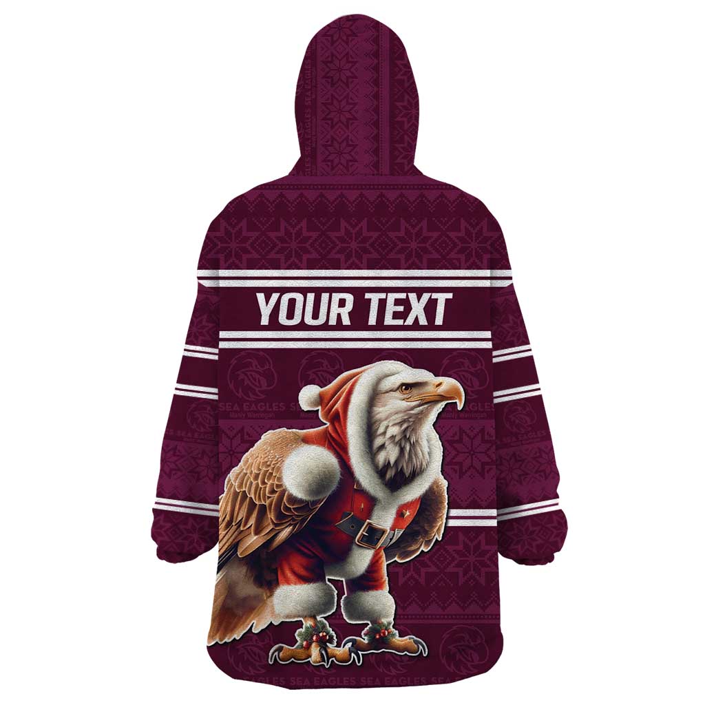 NRL Manly Warringah Christmas Personalised Wearable Blanket Hoodie with Sea Eagles Mascot - Vibe Hoodie Shop