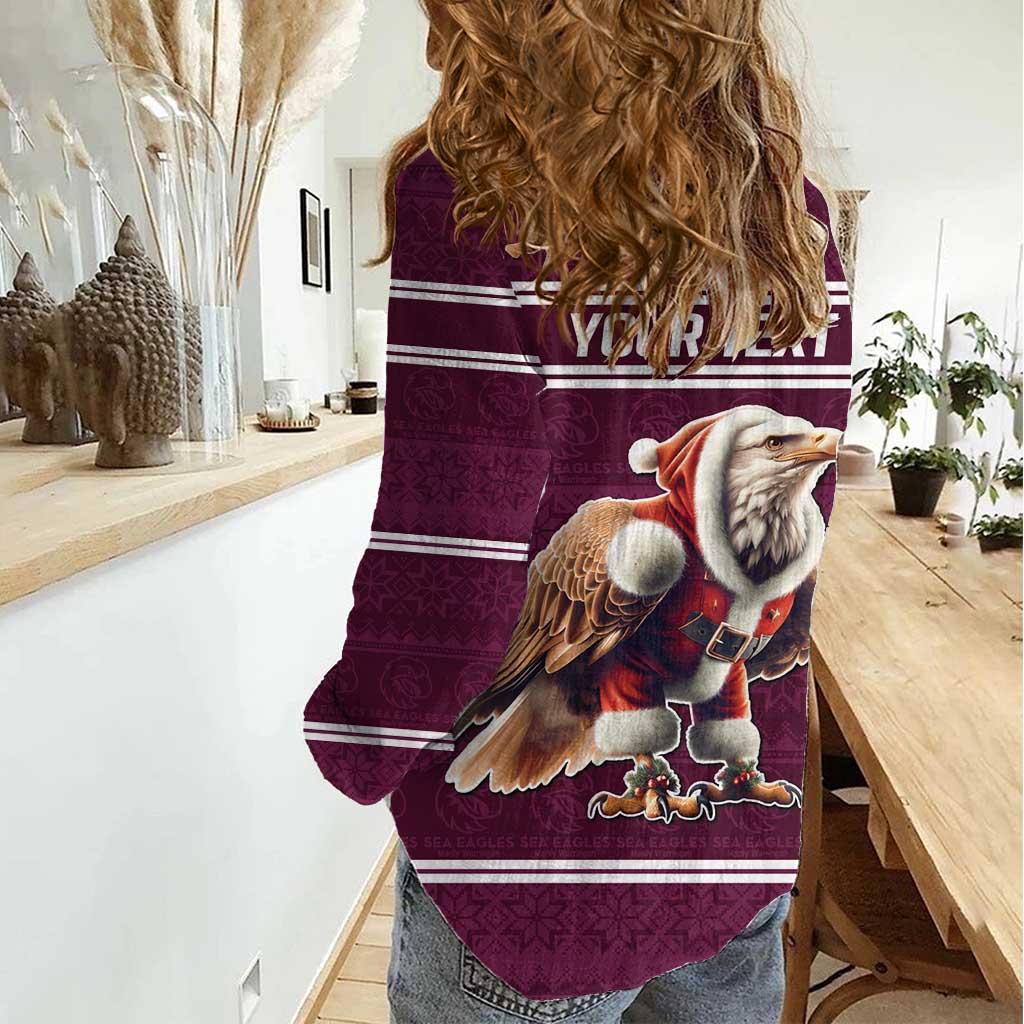 NRL Manly Warringah Christmas Personalised Women Casual Shirt with Sea Eagles Mascot - Vibe Hoodie Shop