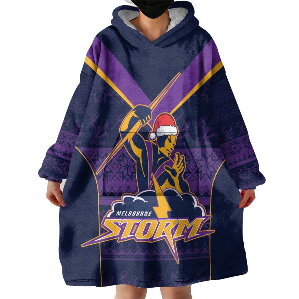 NRL Storm Christmas Custom Wearable Blanket Hoodie Minimalism Style - Vibe Hoodie Shop