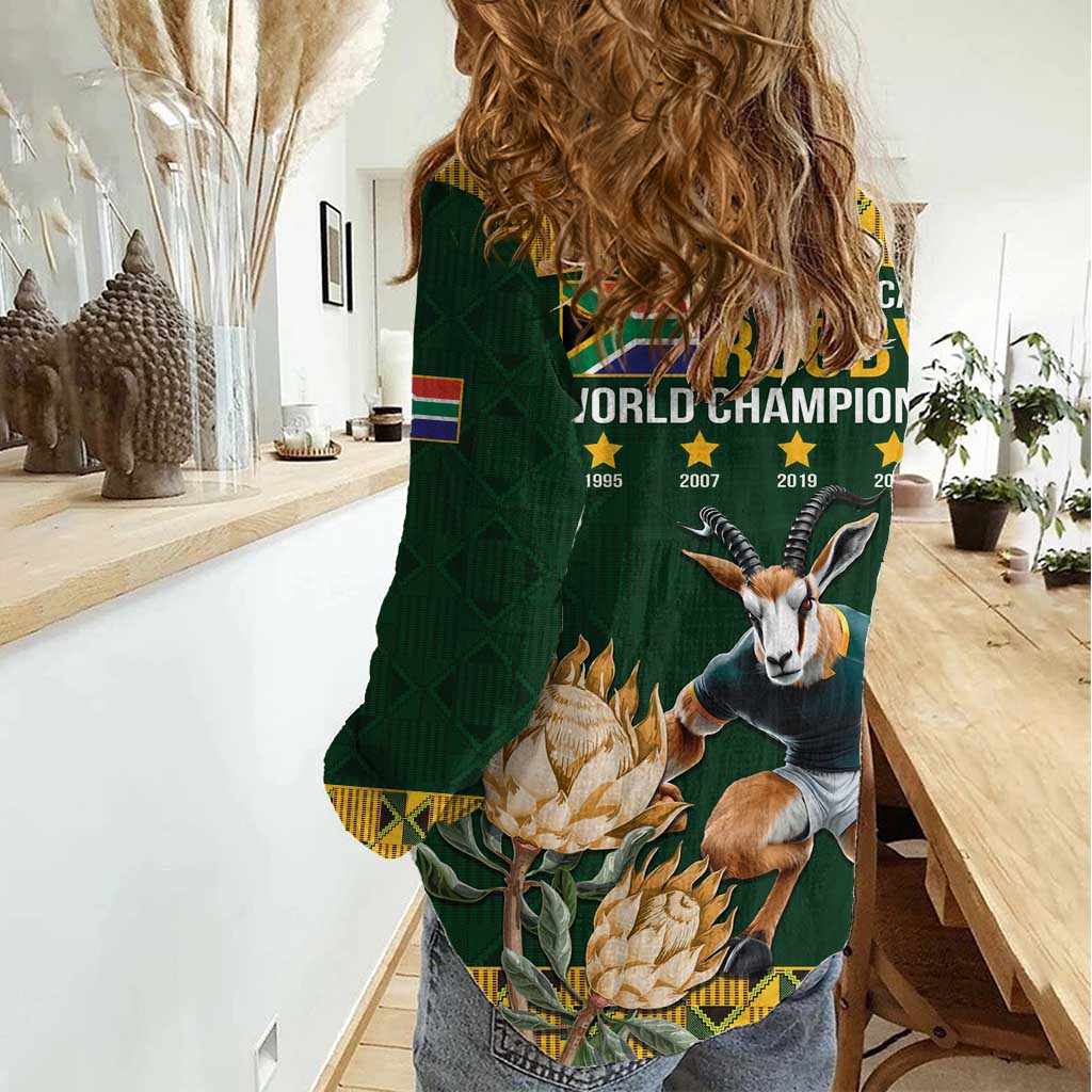 South Africa Rugby History World Champions Women Casual Shirt Springboks Make History - Vibe Hoodie Shop
