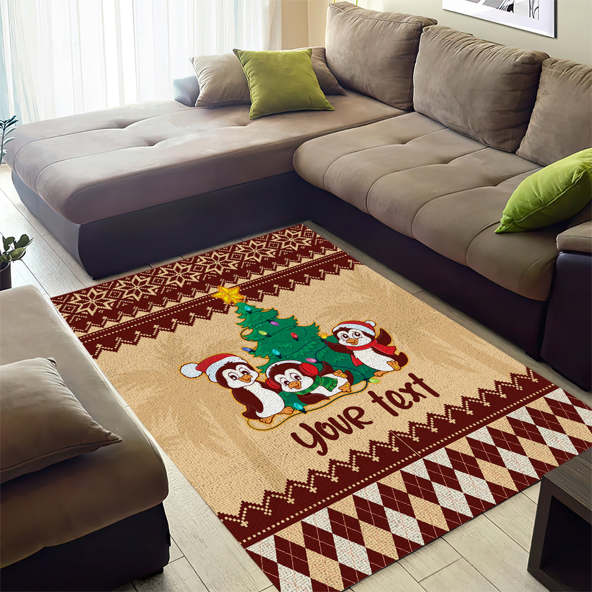 Australia Penguin Christmas Argyle Pattern Personalised Area Rug - Vibe Hoodie Shop