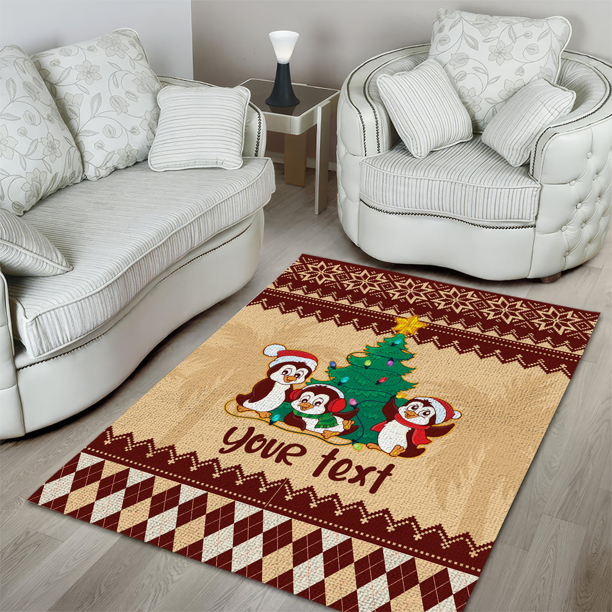 Australia Penguin Christmas Argyle Pattern Personalised Area Rug - Vibe Hoodie Shop