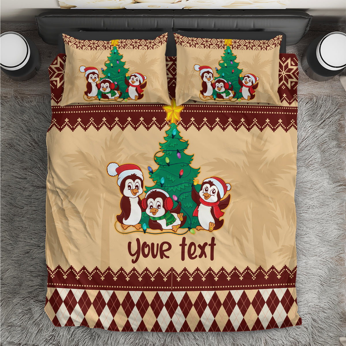 Australia Penguin Christmas Argyle Pattern Personalised Bedding Set - Vibe Hoodie Shop