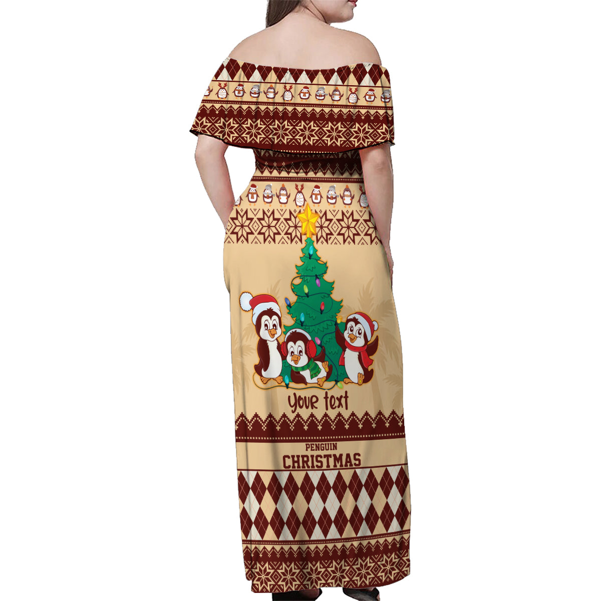 australia-penguin-christmas-argyle-pattern-personalised-family-matching-off-shoulder-maxi-dress-and-hawaiian-shirt