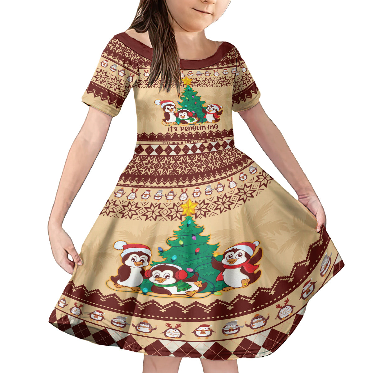 australia-penguin-christmas-argyle-pattern-personalised-family-matching-off-shoulder-short-dress-and-hawaiian-shirt