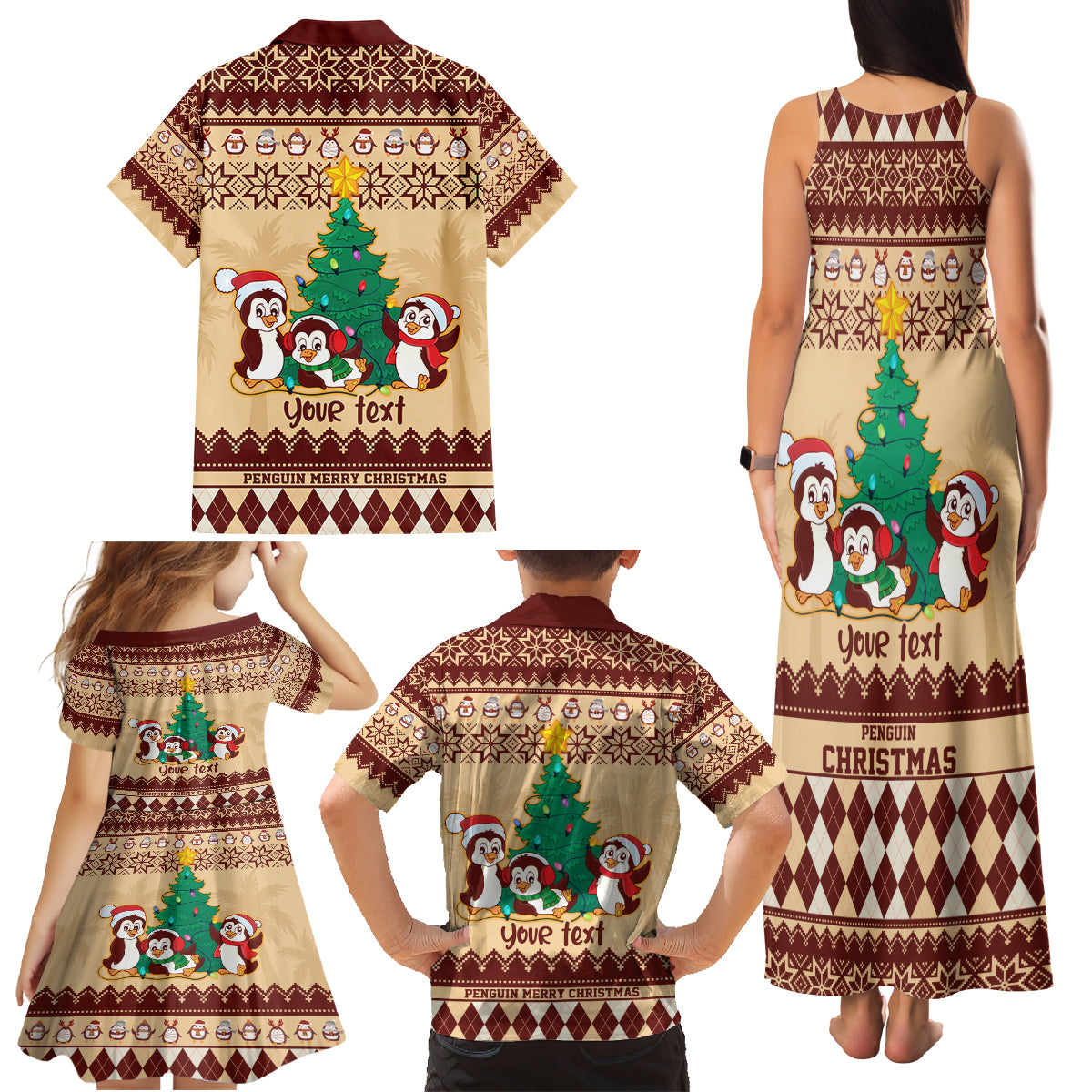 australia-penguin-christmas-argyle-pattern-personalised-family-matching-tank-maxi-dress-and-hawaiian-shirt