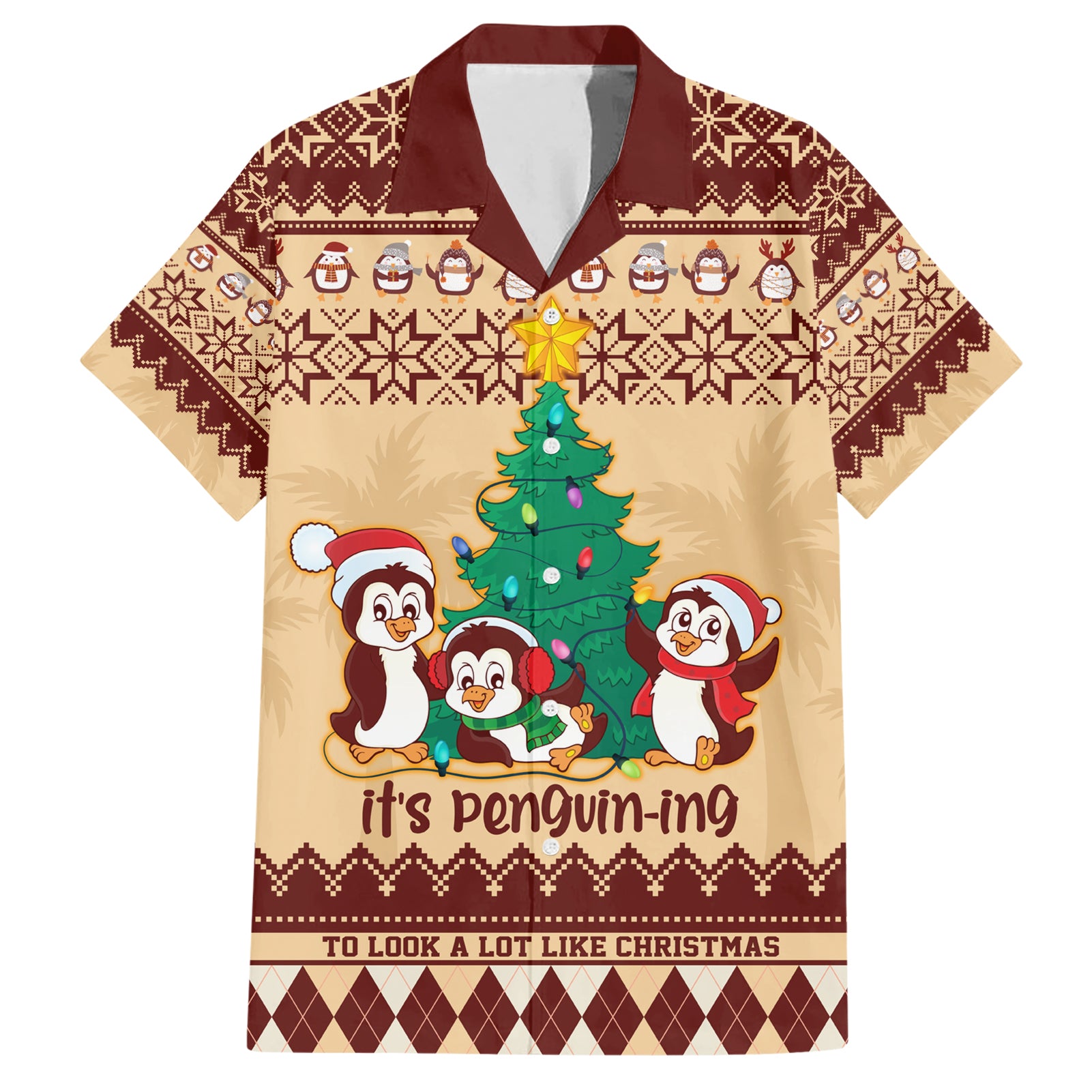 Australia Penguin Christmas Argyle Pattern Personalised Hawaiian Shirt - Vibe Hoodie Shop