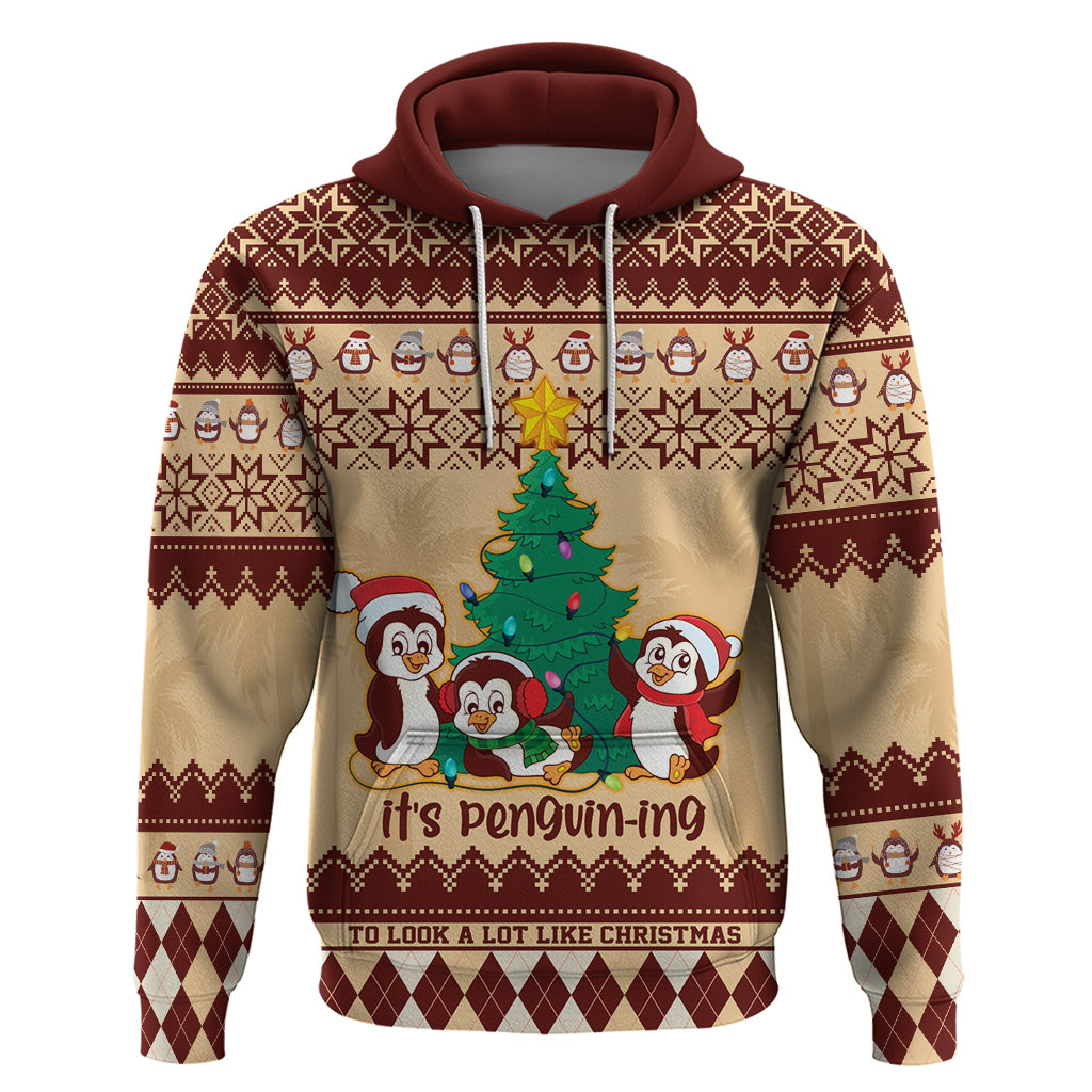 Australia Penguin Christmas Argyle Pattern Personalised Hoodie LT9 - Vibe Hoodie Shop