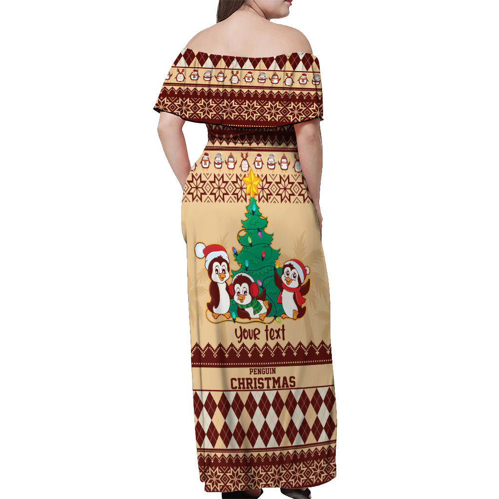 australia-penguin-christmas-argyle-pattern-personalised-off-shoulder-maxi-dress