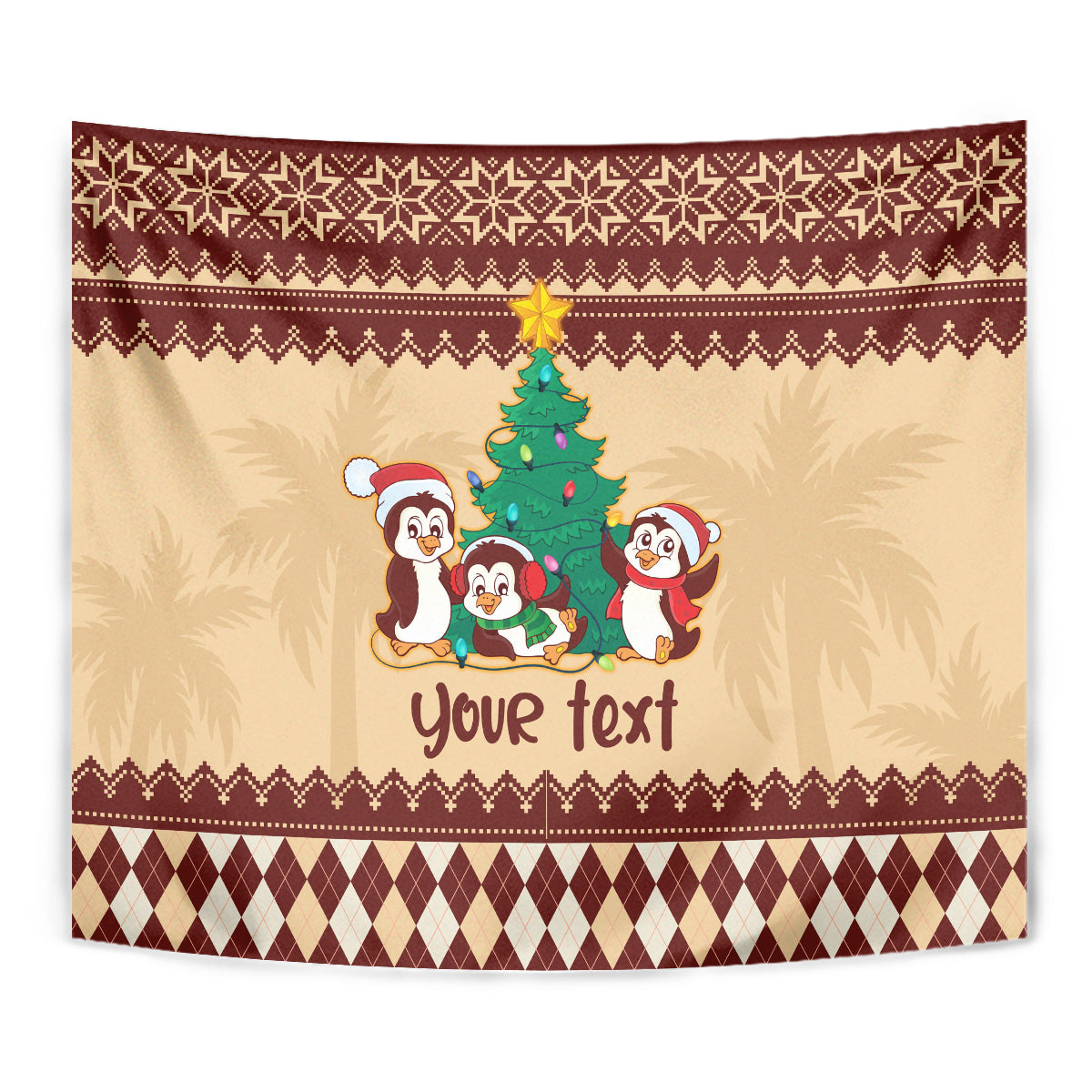 Australia Penguin Christmas Argyle Pattern Personalised Tapestry - Vibe Hoodie Shop