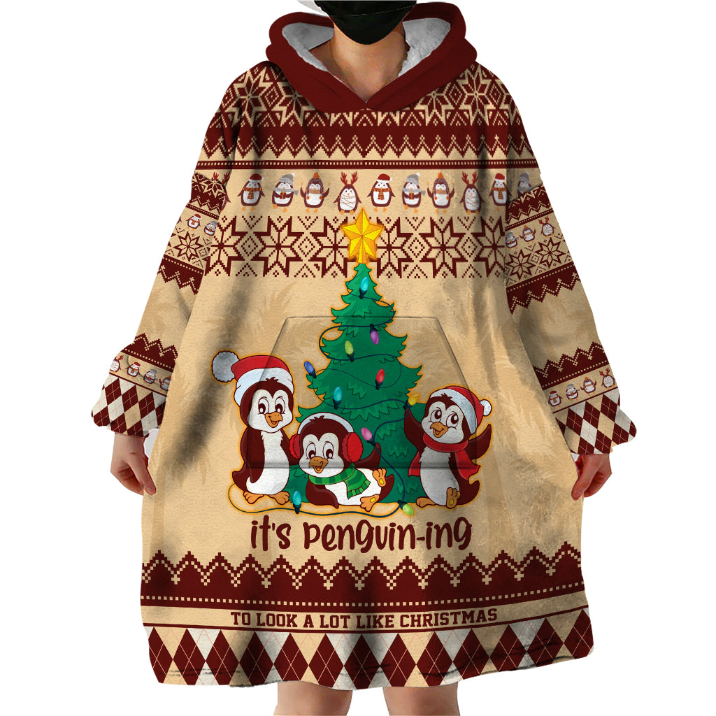 Australia Penguin Christmas Argyle Pattern Personalised Wearable Blanket Hoodie - Vibe Hoodie Shop