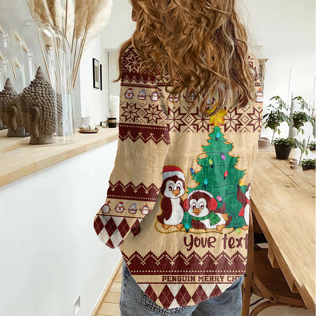 Australia Penguin Christmas Argyle Pattern Personalised Women Casual Shirt - Vibe Hoodie Shop