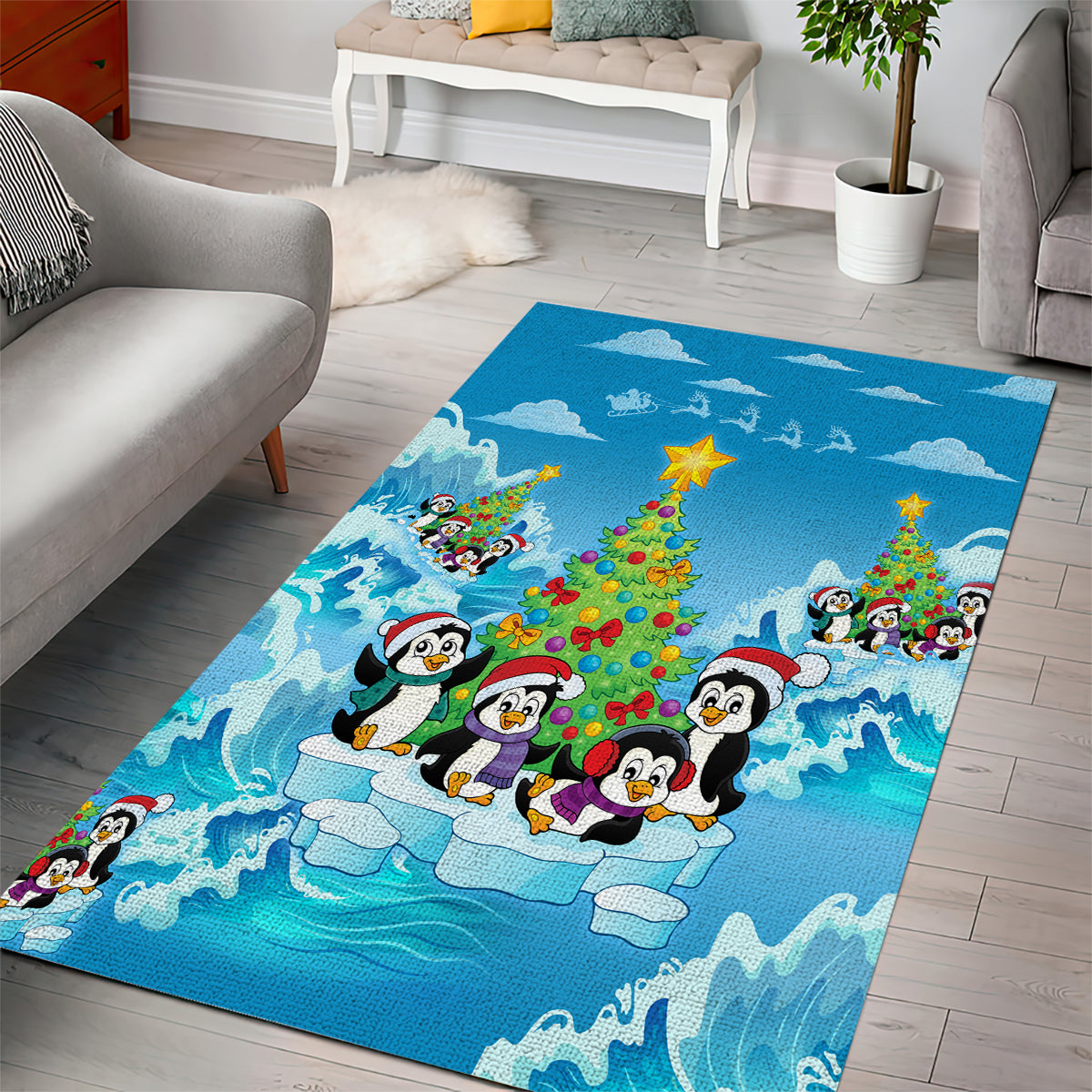 Its Penguin-ing To Look A Lot Like Christmas Area Rug - Vibe Hoodie Shop