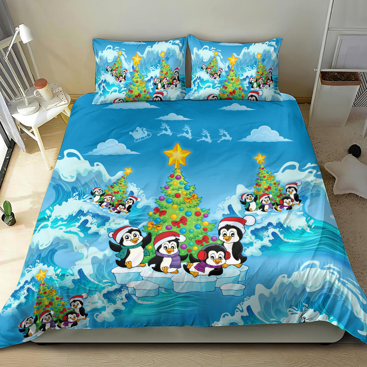 Its Penguin-ing To Look A Lot Like Christmas Bedding Set - Vibe Hoodie Shop