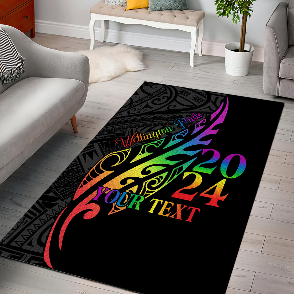 Personalised New Zealand Wellington Pride Area Rug Maori Fern with Pride Flag 2024 - Vibe Hoodie Shop